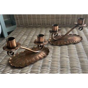 Copper-Tone Double Candle Holders - Pair